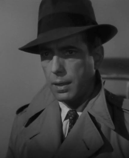 Humphrey Bogart i fedora og trenchcoat fra Casablanca 1942