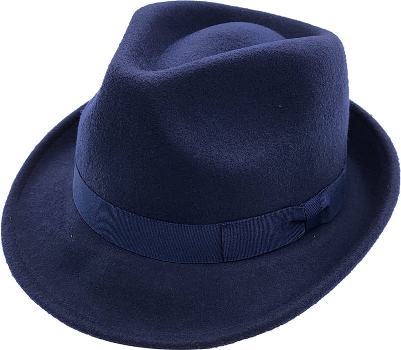 Trilby Hat i Uldfilt – Hansi i marineblå – trilby hat set forfra