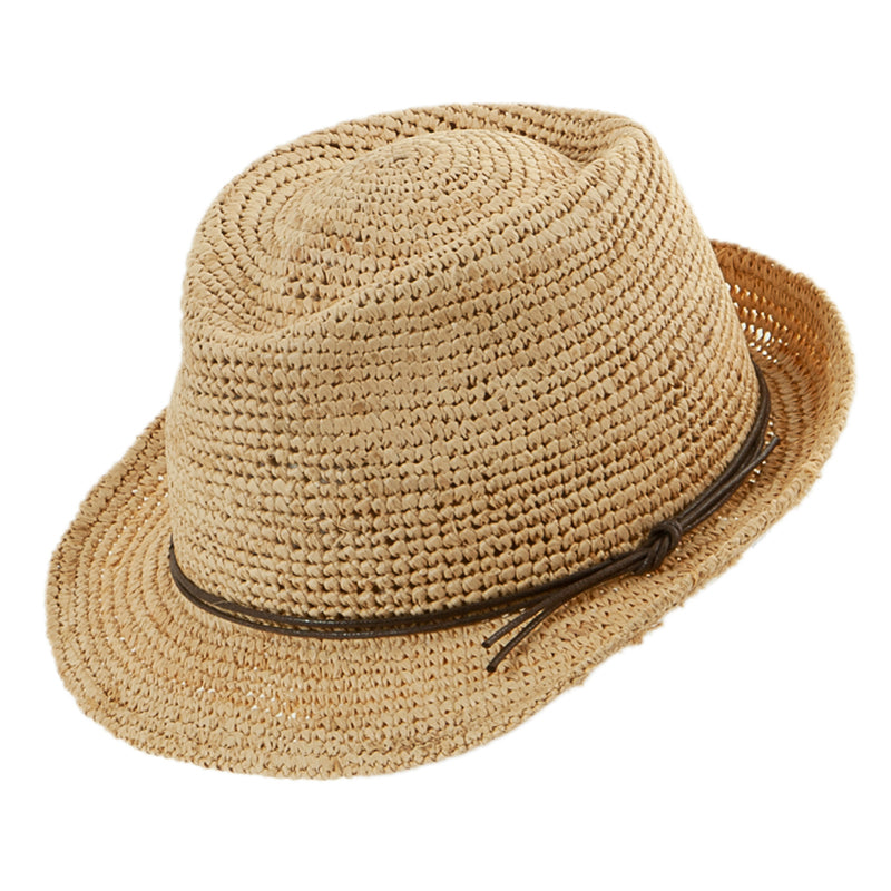 Trilby Hat i Hæklet raffia – Napoli – trilby hat set forfra