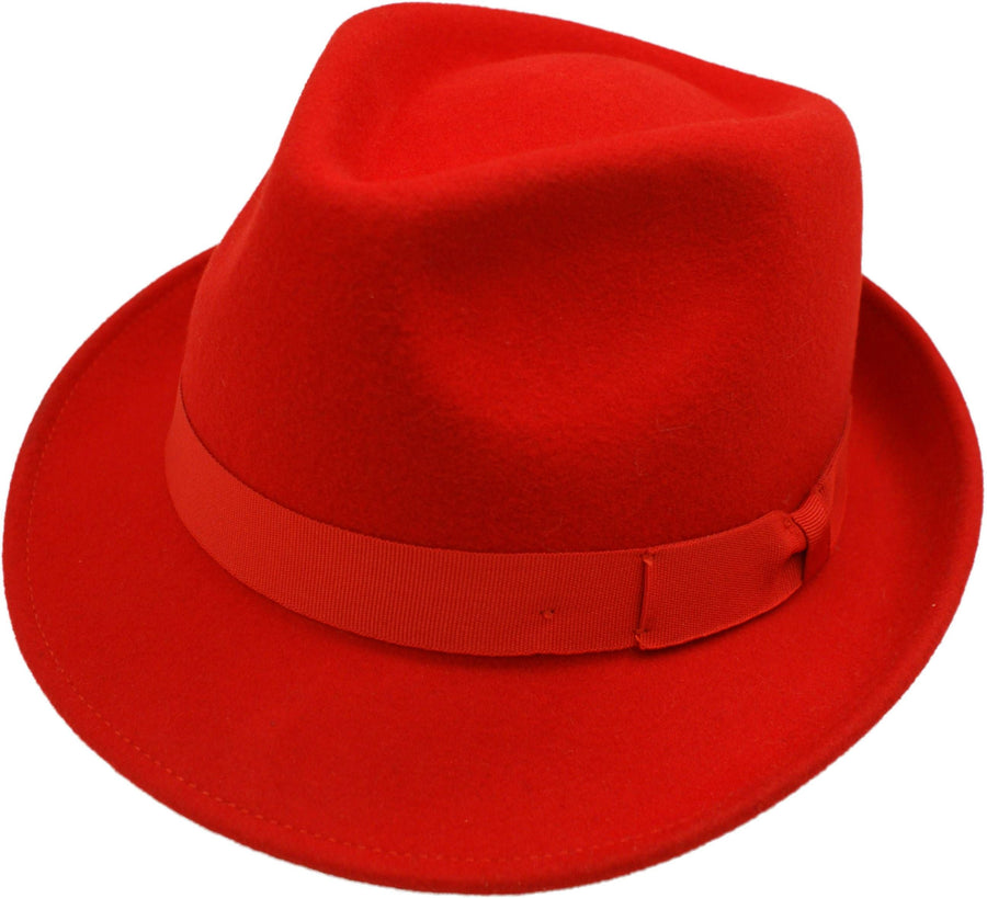 Trilby Hat i Uldfilt – Hansi i rød – trilby hat set forfra