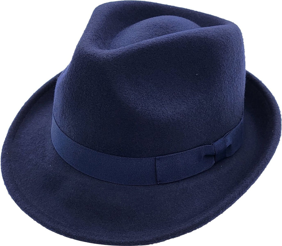 Trilby Hat i Uldfilt – Hansi i marineblå – trilby hat set forfra