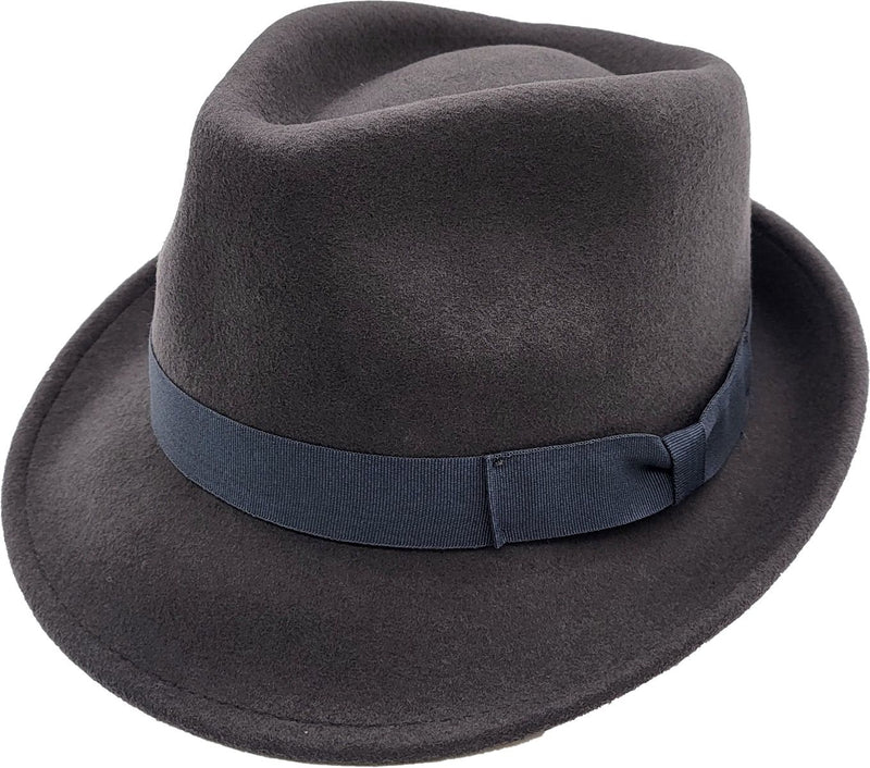 Trilby Hat i Uldfilt – Hansi i grå mix – trilby hat set forfra