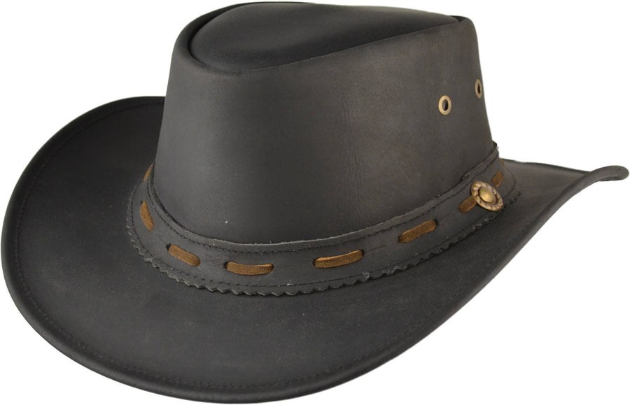Cowboyhat i Læder – Earp i sort – cowboyhat set forfra