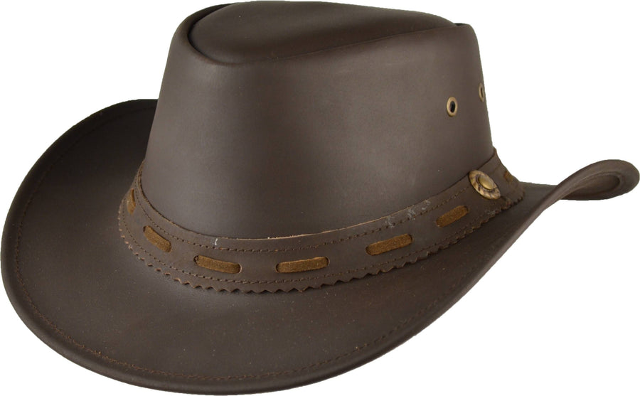 Cowboyhat i Læder – Earp i brun – cowboyhat set fra siden