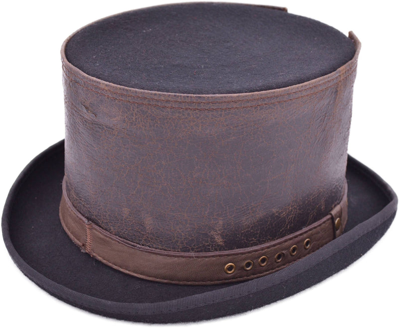 Steampunk Høj Hat med Læderstrop – Oxford – høj hat set fra siden