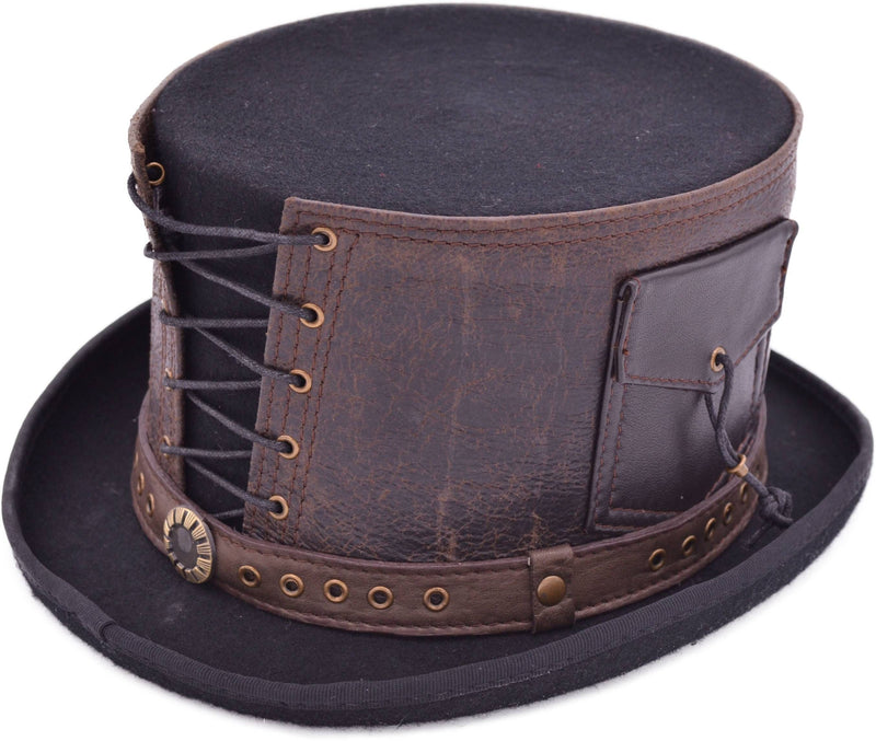 Steampunk Høj Hat med Læderstrop – Oxford – høj hat set forfra