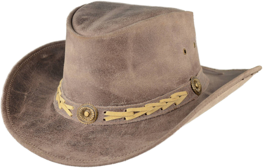 Cowboyhat i Læder – Cody i grå – cowboyhat set forfra