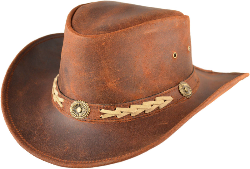 Cowboyhat i Læder – Cody i kamelbrun – cowboyhat set forfra