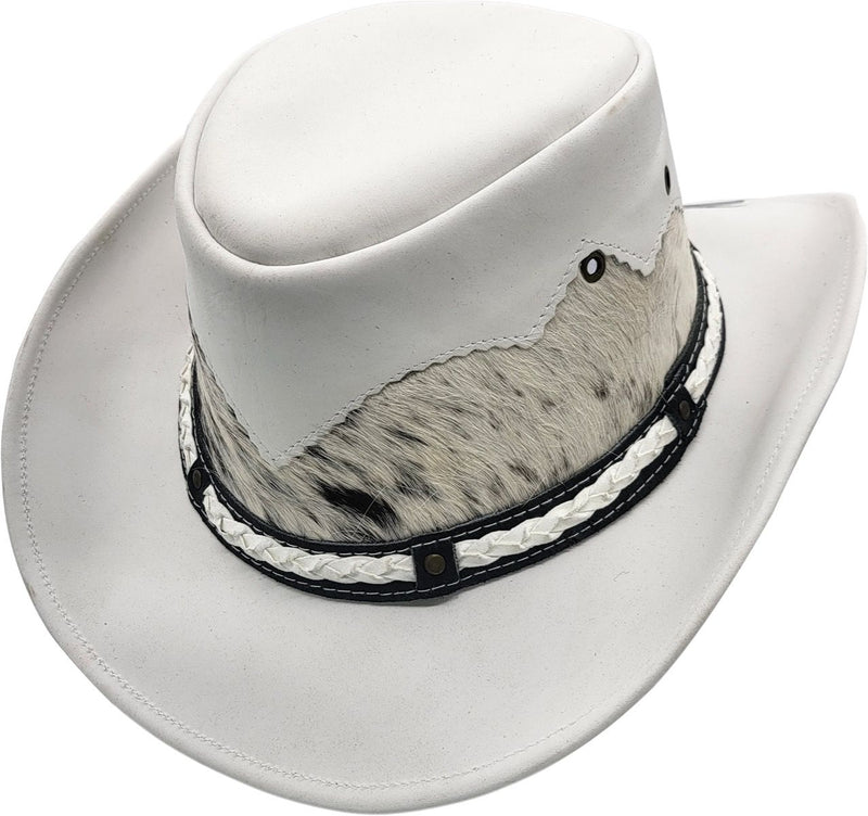Cowboyhat i Ægte læder – Austin i hvid – cowboyhat set forfra