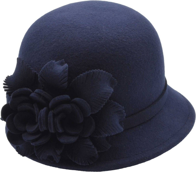 Clochehat i Uld – Rose i marineblå – damehat set forfra