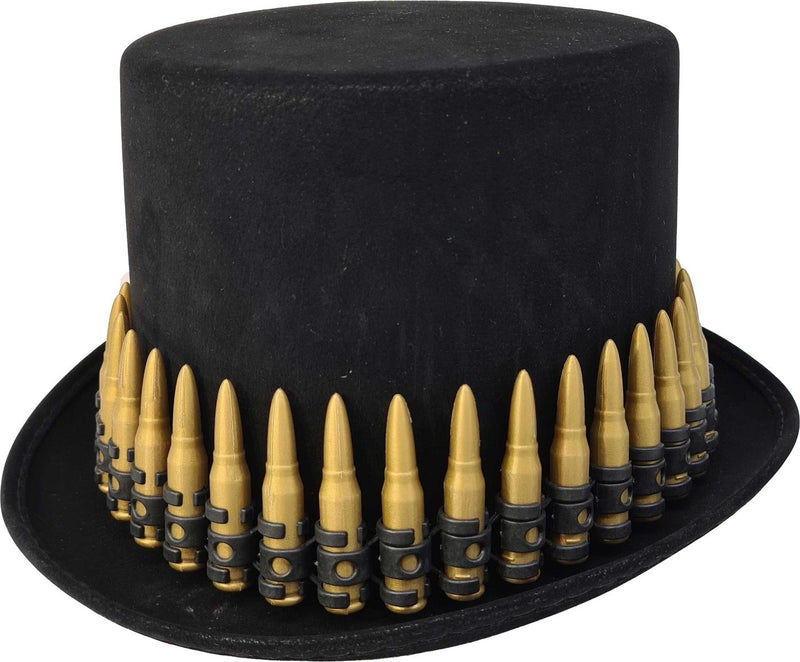 Steampunk Høj Hat med Udsmykning – Leeds i sort – høj hat set fra siden