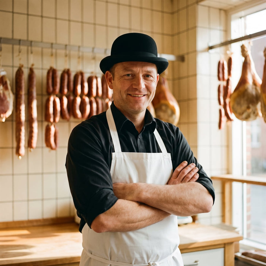 Bowler hat – Edmund livsstil – slagter i butikken