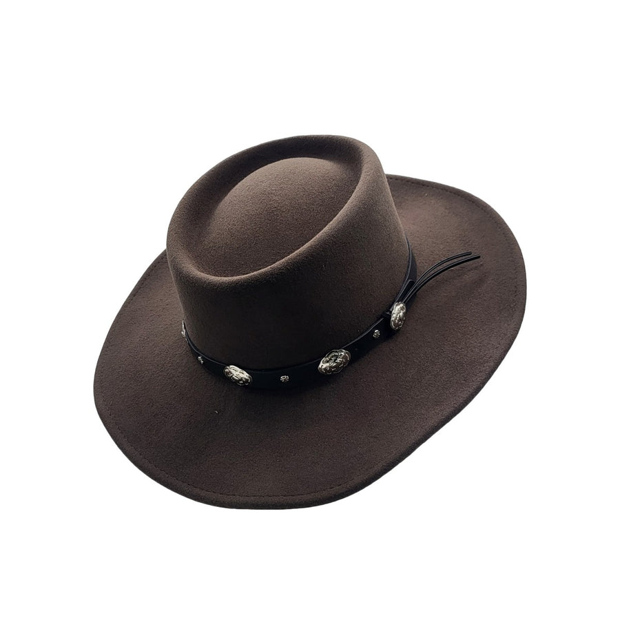 Cowboyhat i Uldfilt med rund puld – Billy The Kid i brun – cowboyhat set skråt forfra