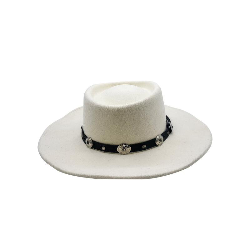 Cowboyhat i Uldfilt med rund puld – Billy The Kid i hvid – cowboyhat set forfra