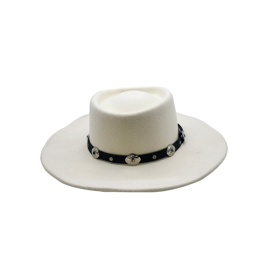 Cowboyhat i Uldfilt med rund puld – Billy The Kid i hvid – cowboyhat set forfra