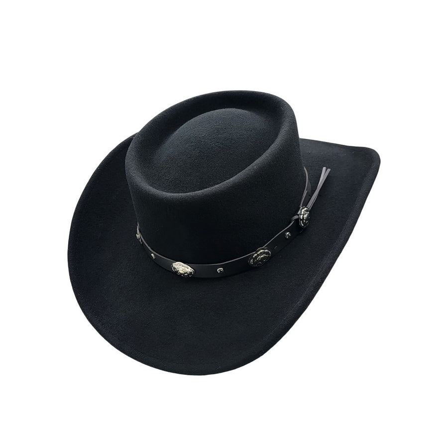 Cowboyhat i Uldfilt med rund puld – Billy The Kid i sort – cowboyhat set skråt forfra
