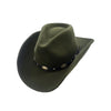 Cowboyhat i Uldfilt med conchos – Jesse James i grøn – cowboyhat set forfra