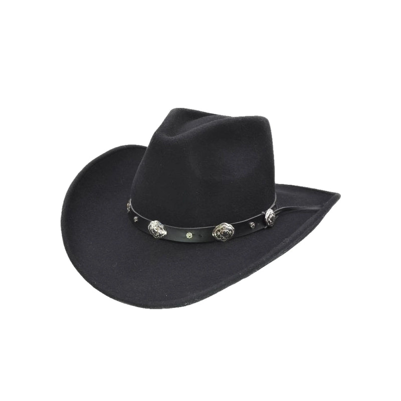 Cowboyhat i Uldfilt med conchos – Jesse James i sort – cowboyhat set forfra