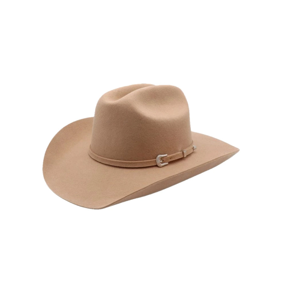 Cowboyhat i stiv uldfilt i beige set forfra