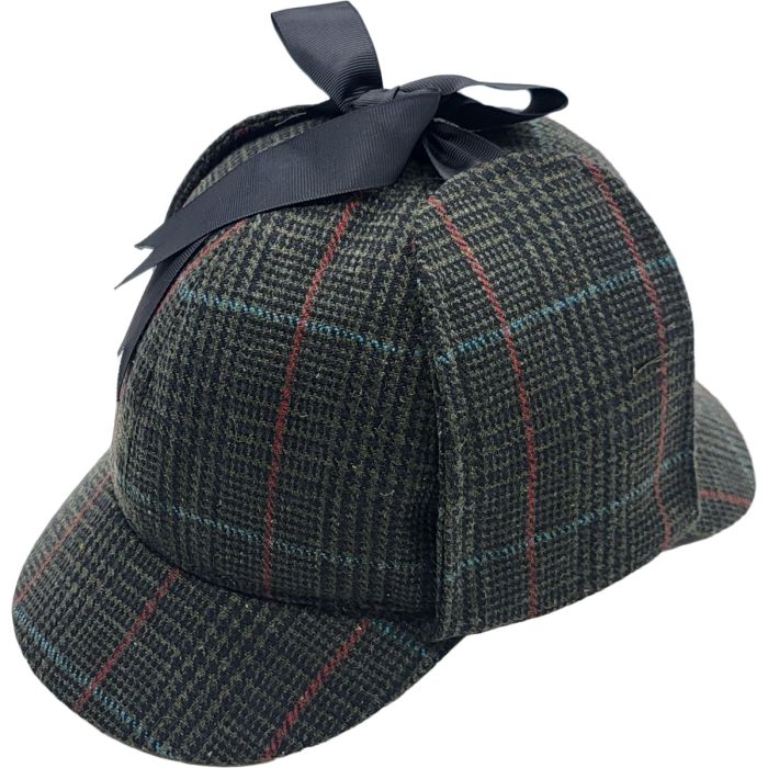 Deerstalker i Tweed — Mørk – deerstalker hat set fra siden