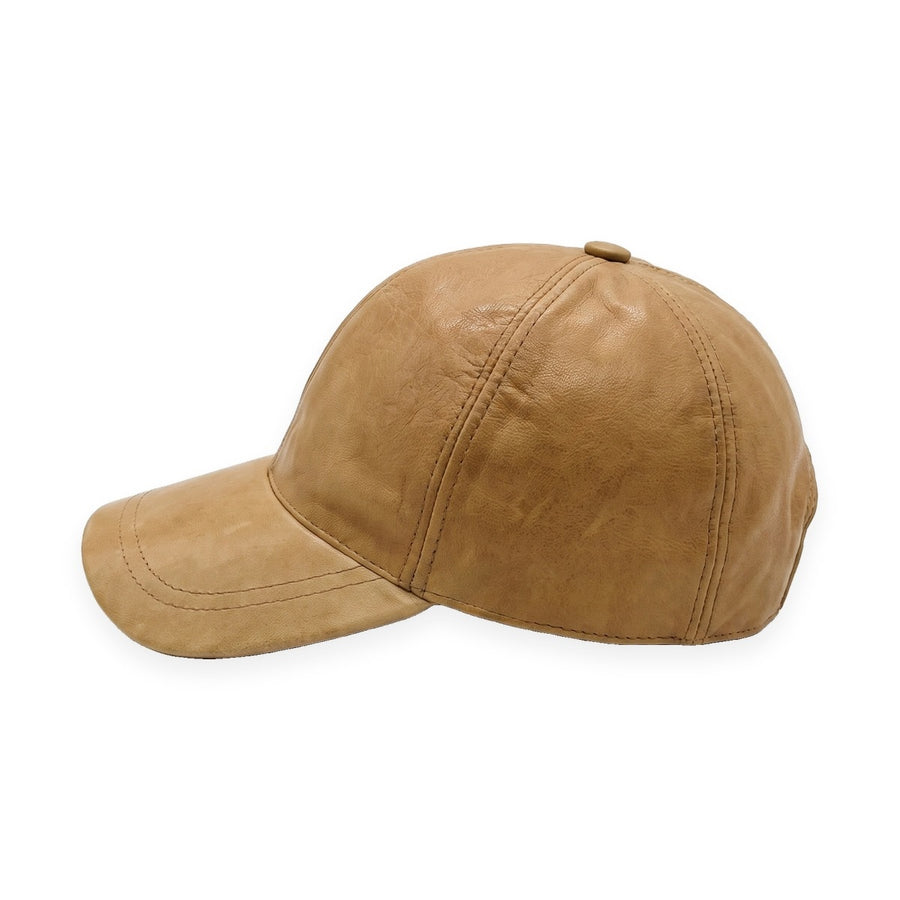 Baseballcap i Ægte læder – Denver i camel – baseballcap set fra siden