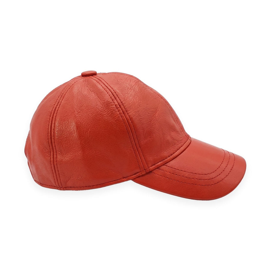 Baseballcap i Ægte læder – Denver i rød – baseballcap set fra siden