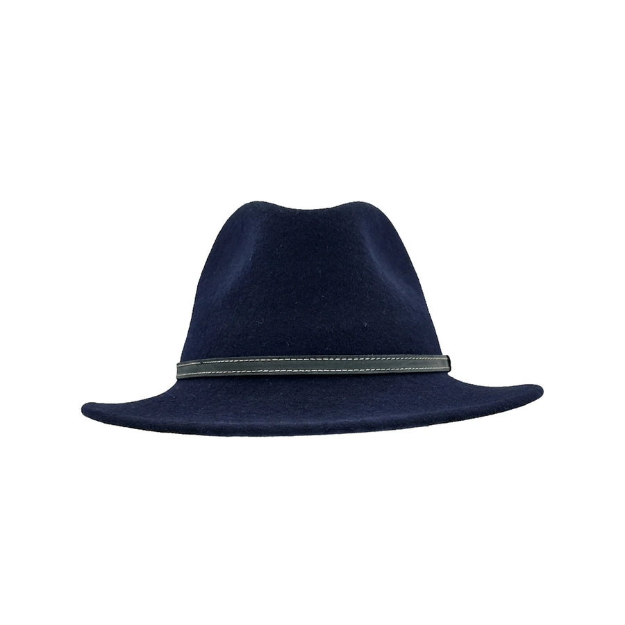 Fedora Hat i Uldfilt — Argentina Amigo i marineblå – fedora hat set forfra