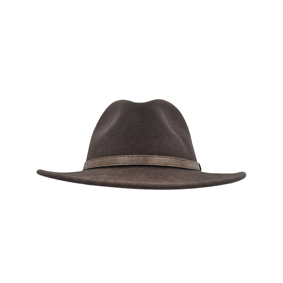 Fedora Hat med Læderbånd — Classica i brun – fedora hat set forfra