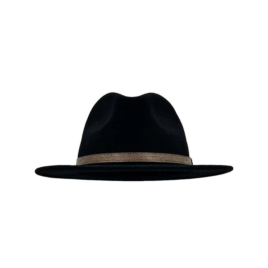 Fedora Hat med Læderbånd — Classica i sort – fedora hat set forfra