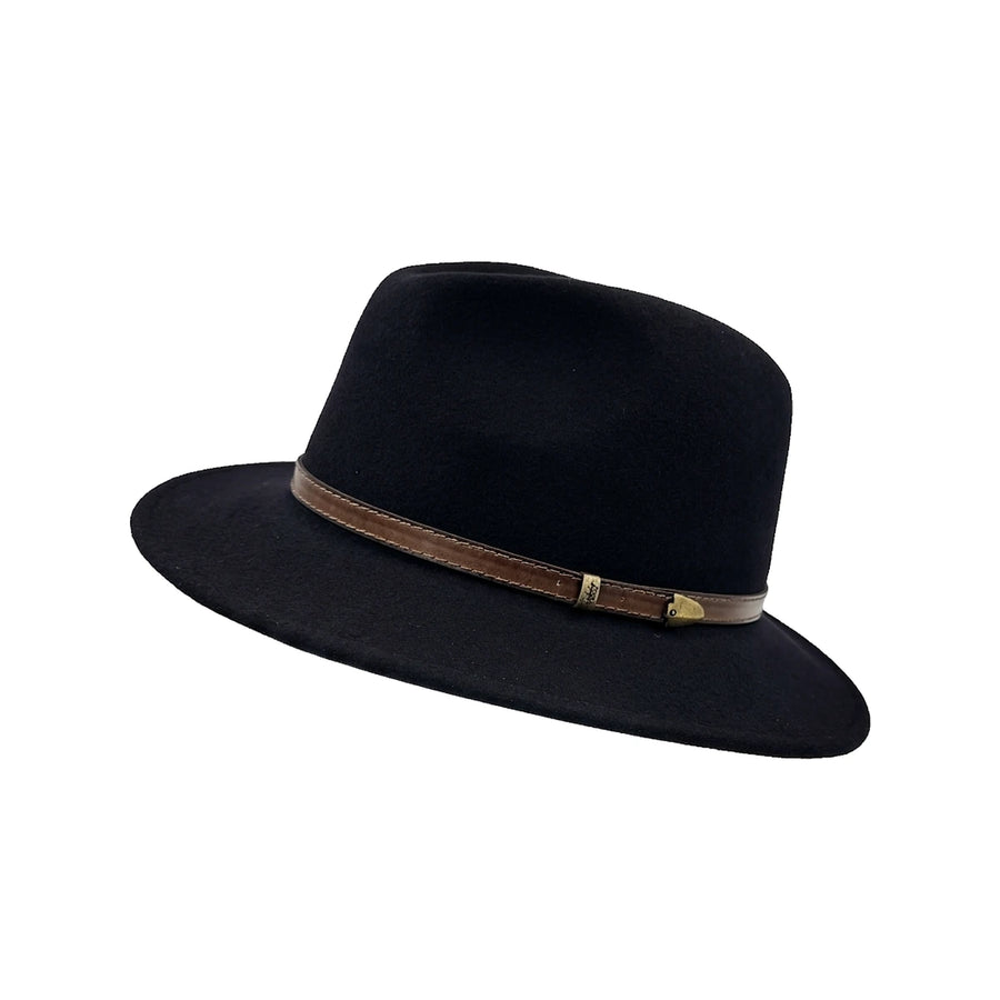 Fedora Hat i Uldfilt – Italia i mørkeblå – fedora hat set skråt forfra