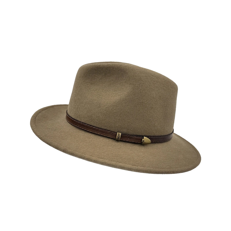 Fedora Hat i Uldfilt – Italia i mørk beige – fedora hat set skråt forfra