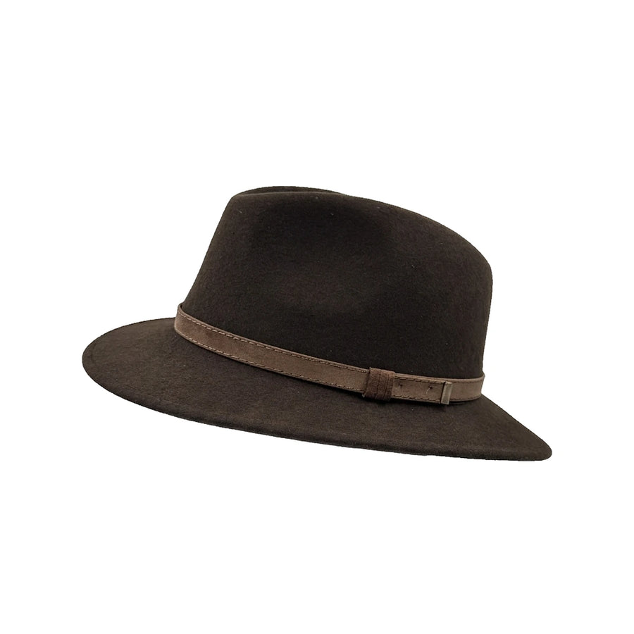 Fedora Hat i Uldfilt — Argentina Julio i brun – fedora hat set skråt forfra