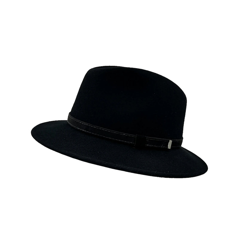Fedora Hat i Uldfilt — Argentina Julio i sort – fedora hat set skråt forfra