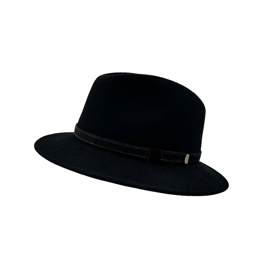 Fedora Hat i Uldfilt — Argentina Julio i sort – fedora hat set skråt forfra