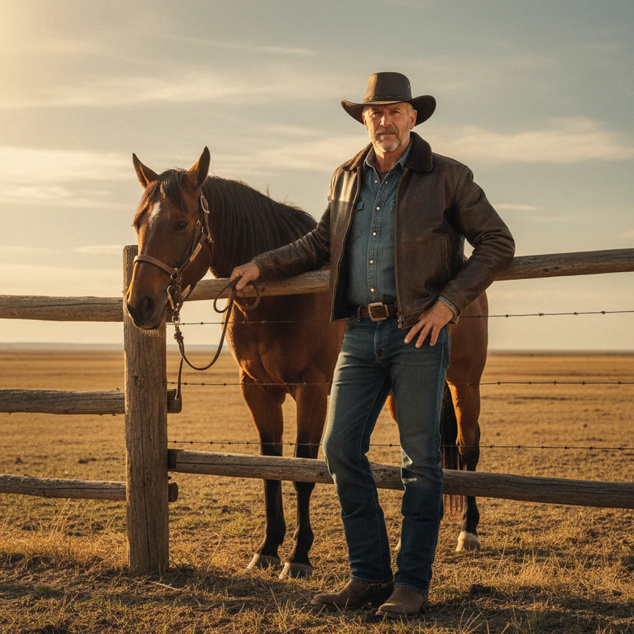 Cowboyhat i ægte læder - livsstilsbillede fra prærien