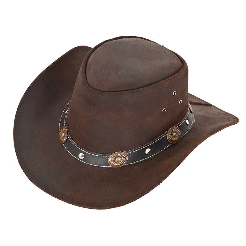 Cowboyhat i Læder – Wayne i brun – cowboyhat set forfra