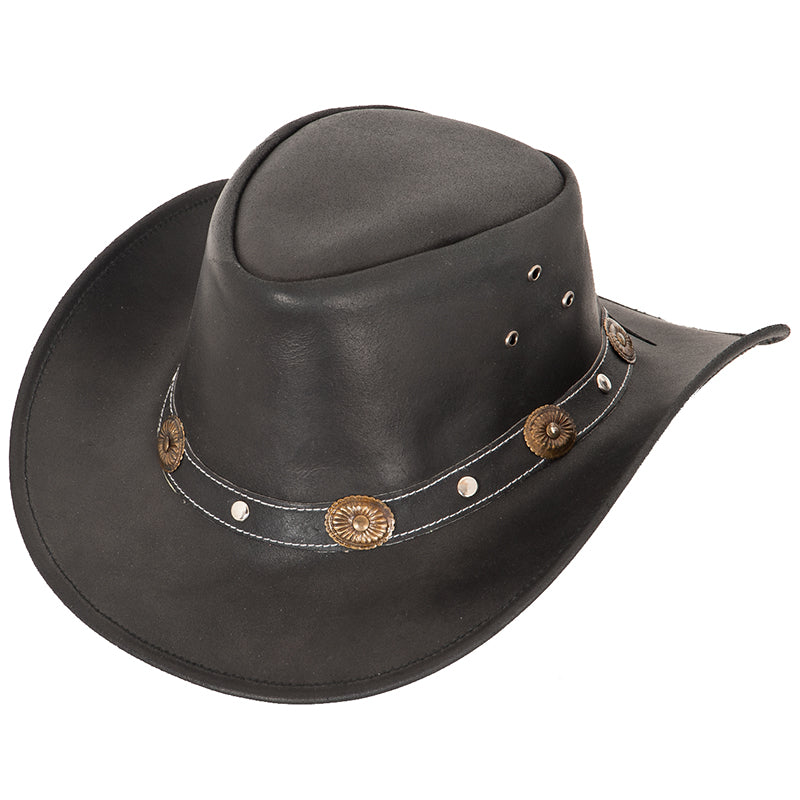Cowboyhat i Læder – Wayne i sort – cowboyhat set fra siden