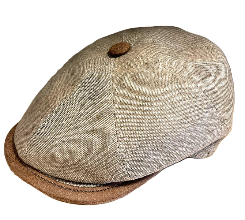 Newsboy Kasket i Hør – Jeff i beige – newsboy kasket set fra siden