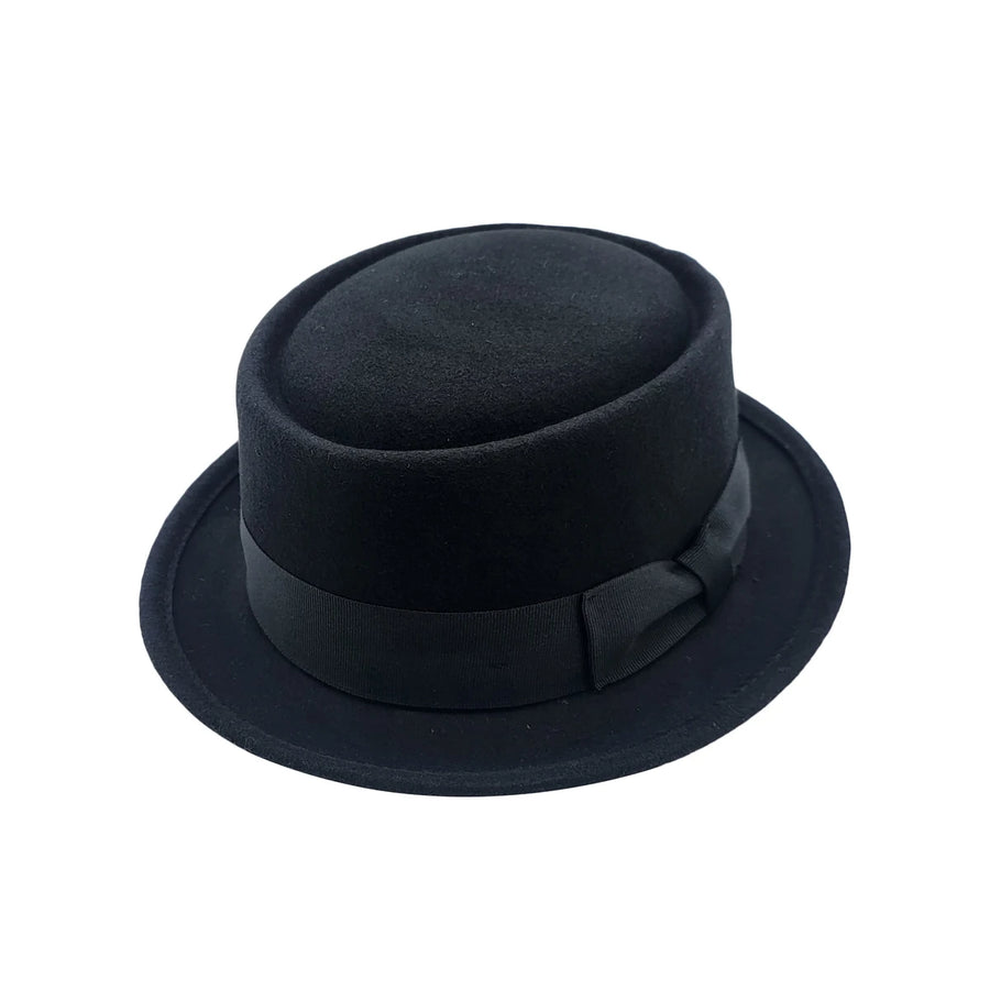 Pork Pie Hat i Uldfilt – Leonard i sort – set forfra