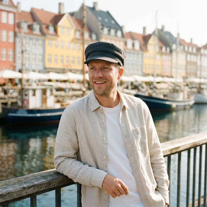 Kasket – Pelle livsstil – mand ved havnen