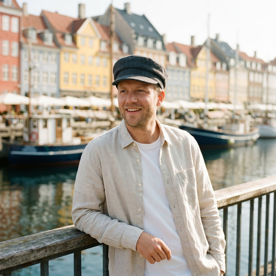 Kasket – Pelle livsstil – mand ved havnen